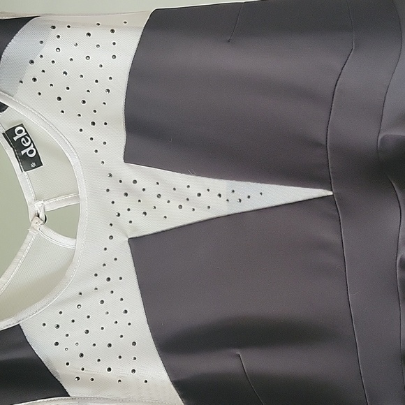 deb, black with white mesh and black rhinestone peplum dress - Picture 2 of 5